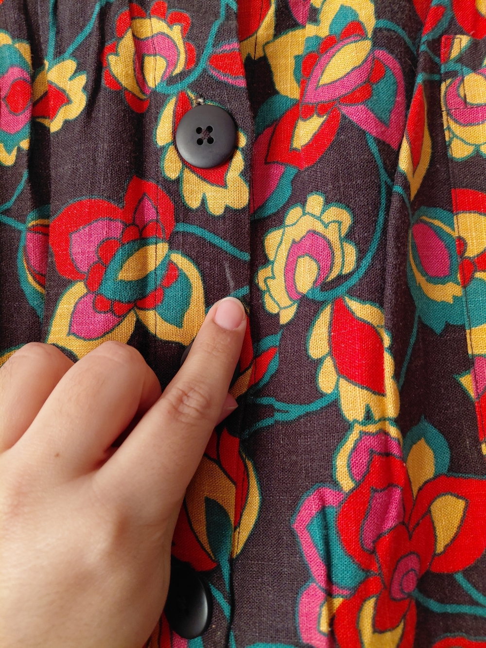 MODCLOTH Floral Linen Blend Skirt Black Pink Red Yellow - Picture 8 of 9